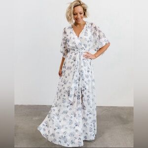 Baltic Børn Kia Kimono Maxi Dress Blue and White Sheer Floral Size Medium